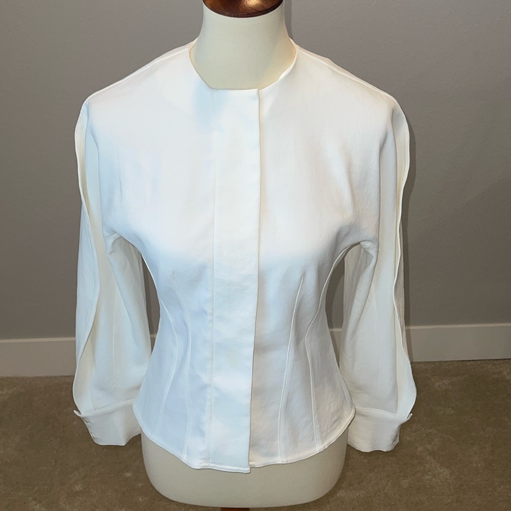 Tibi long sleeve zip up white blazer